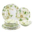 UPware 12 Piece Magnolia Melamine Dinnerware Sets, Outdoor Dishes Set, Plates and Bowls Sets, Service for 4, Green