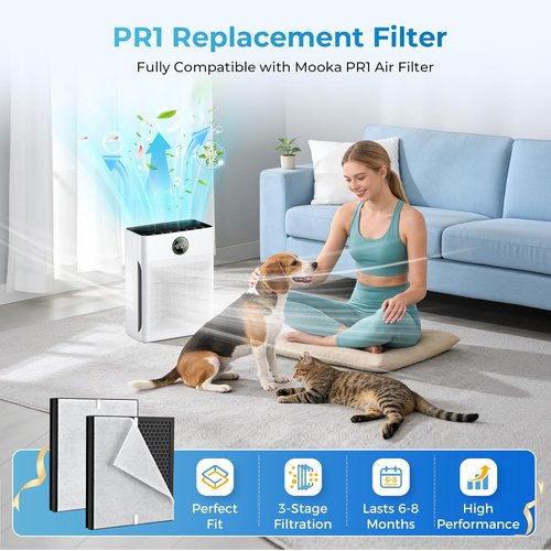 Mooka PR1 Replacement Air Filter - High-Efficiency Washable Filters for Large Rooms up to 2200 sq.ft | 2-Pack
