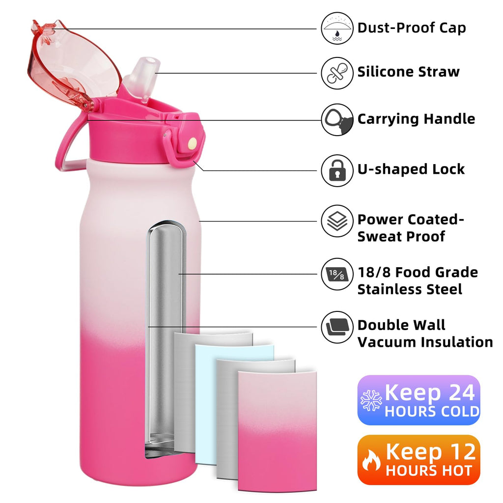 BJPKPK Insulated Water Bottle 25oz Stainless Steel Water Bottles with Straw and Carry Handle Double Wall Metal Thermal Flask