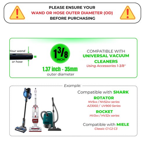1-3/8'' Vacuum Brush Attachments for Shark, Miele & Most Canister/Handheld Vacuums - Crevice Tool, Upholstery & Horsehair Dusting Brushes - Pet Hair Removal Tool Attachment