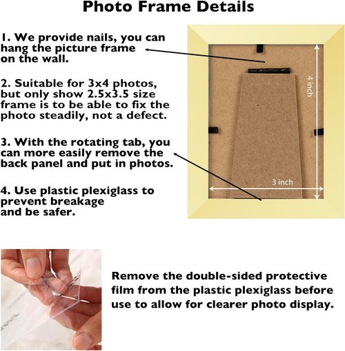 JCJMY Gold 3x4 Picture Frame - Versatile Wall Mounting or Tabletop Display with Shatter-Resistant Plexiglass