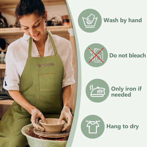 Potterhyme Full Coverage Pottery Apron Split Leg - 100% Cotton Canvas Potter's & Ceramics Apron with Pockets for Women & Men (Black)