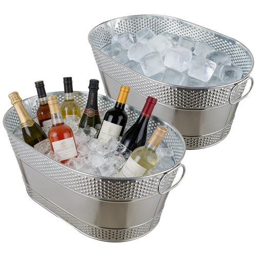 4 Gallon Galvanized Beverage Tub, 2 Pcs Heavy-Duty Ice Buckets Large Galvanized Drink Buckets with Handles for Catering Bars Parties