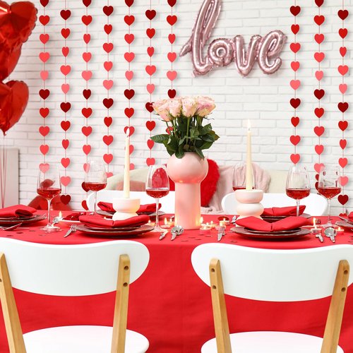 Epakh 15 Pcs Valentines Day Heart Garland Banners 180 Red Pink Hanging String Hearts Party Decorations No DIY Decor for Wedding Proposal Engagement Party Supplies(Gradient Red)