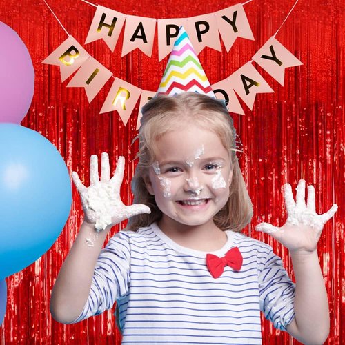 Foil Curtain Backdrop by [Brand Name] - 20 Pack Red Metallic Tinsel Fringe for Parties & Celebrations