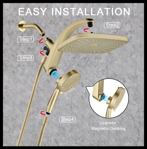 High Pressure Rain Shower Head: Upgrade Shower Heads with Handheld Spray Combo with Fixed Showerhead and 10 Sprays Handheld Shower Head, Detachable Shower head Built-in Power Jets