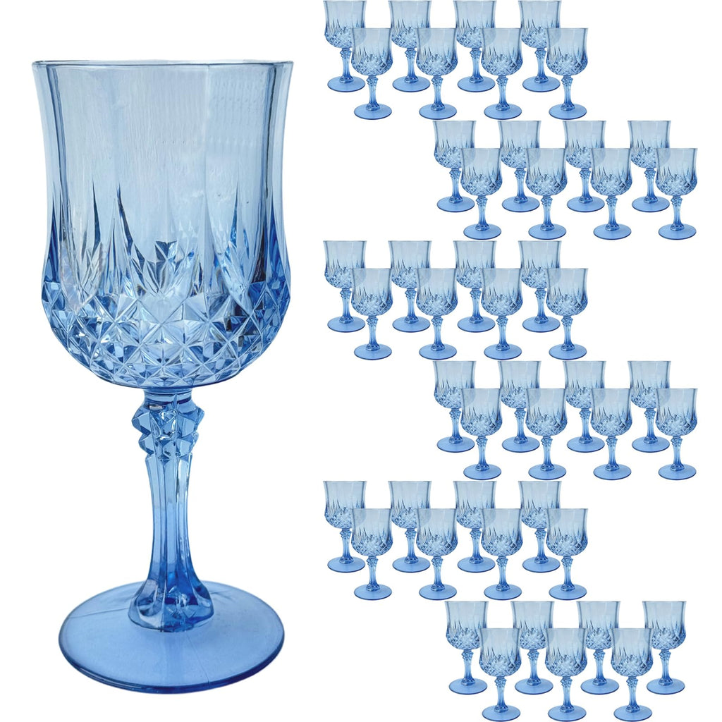 Veiuwa 48 PCS Blue Plastic Wine Glasses,Reusable Plastic Wine Glasses,Blue Goblet Glass,Durable and Sturdy Cups Can Be Used for Various Parties Such as Weddings!