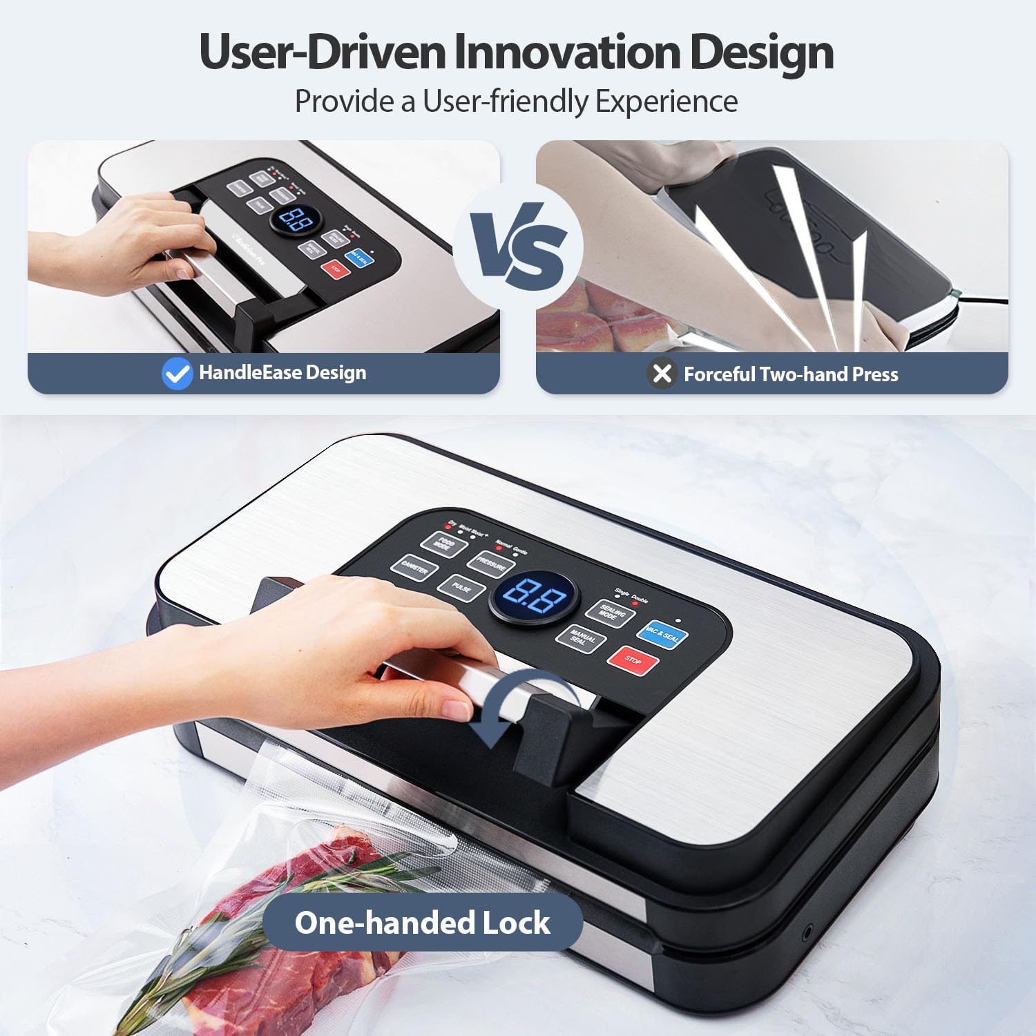 Precision Pro Vacuum Sealer by 95Kpa - Powerful Double Heat Seal & Pump | 10-in-1 Food Storage Machine, Blue