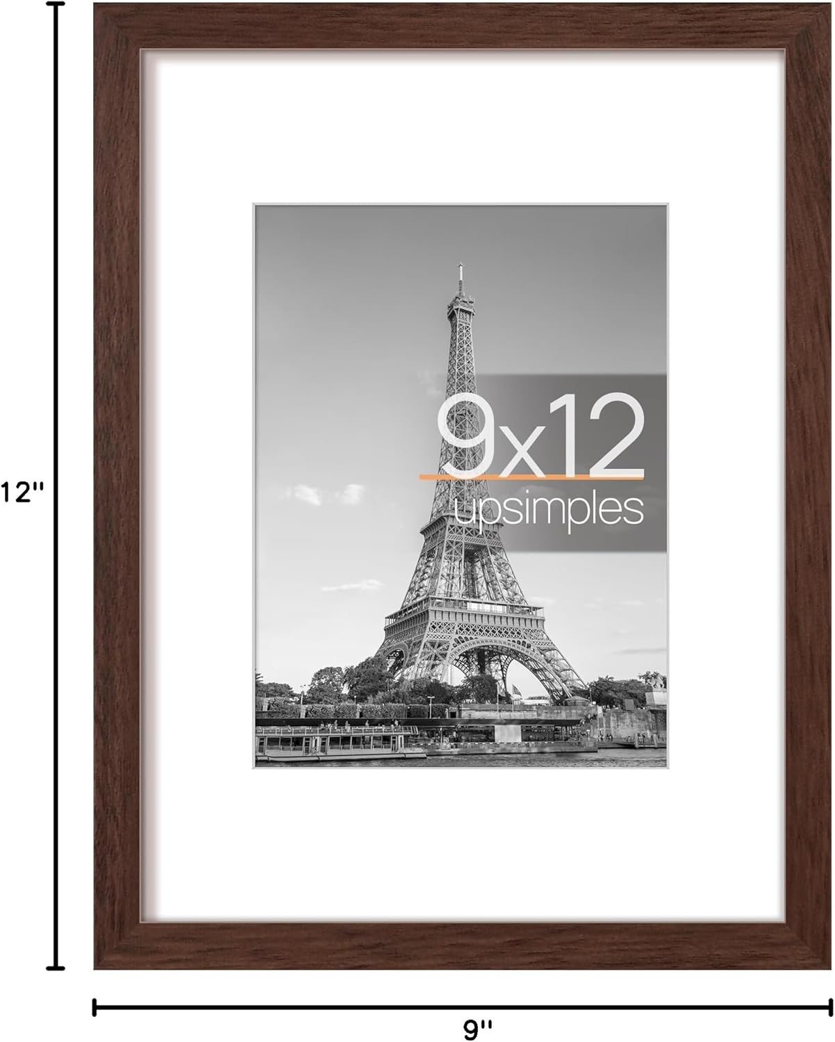 Upsimples 9x12 Picture Frame - Versatile Display for 6x8 Photos with Mat or 9x12 Without - Brown, 1 Pack