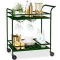 Best Choice Products Rolling Bar Cart, Mobile Home Bar Serving Cart, Serving Station w/ 2 Tier Shelves, Wine Rack, Lockable Wheels - Deep Green