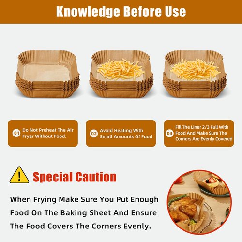 Air Fryer Paper Liners, 150 PCS Non stick Oil Resistant Air Fryer Parchment, 8 Inch Disposable Food Grade Free Of Bleach Square Parchment Baking Paper