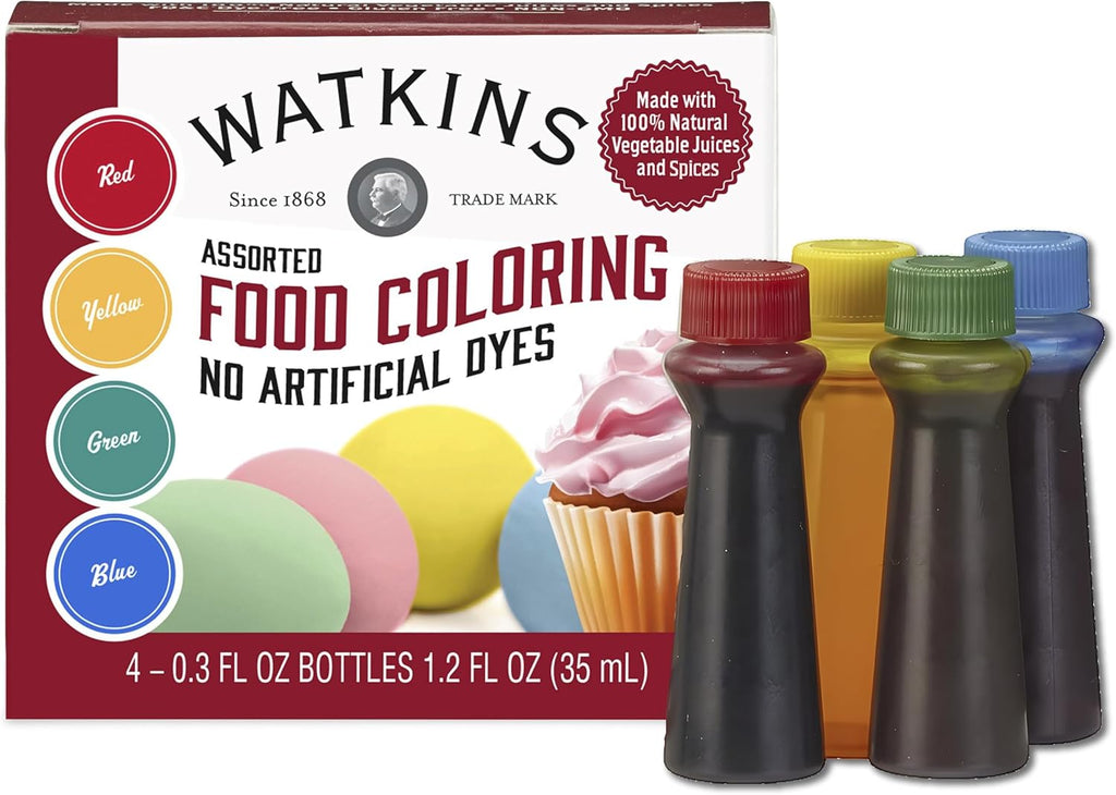 Watkins Food Coloring Set - Assorted Red, Yellow, Green, Blue | 4 x 0.3 oz Bottles