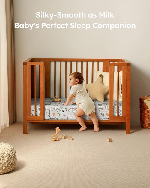 Unnivoll Baby Crib Sheets for Boys Girls, 28x52x8in Fitted Crib Sheet Neutral 3 Pack for Standard Crib and Toddler Mattress, Breathable Soft Microfiber Baby Sheet Green & Apricot Lion