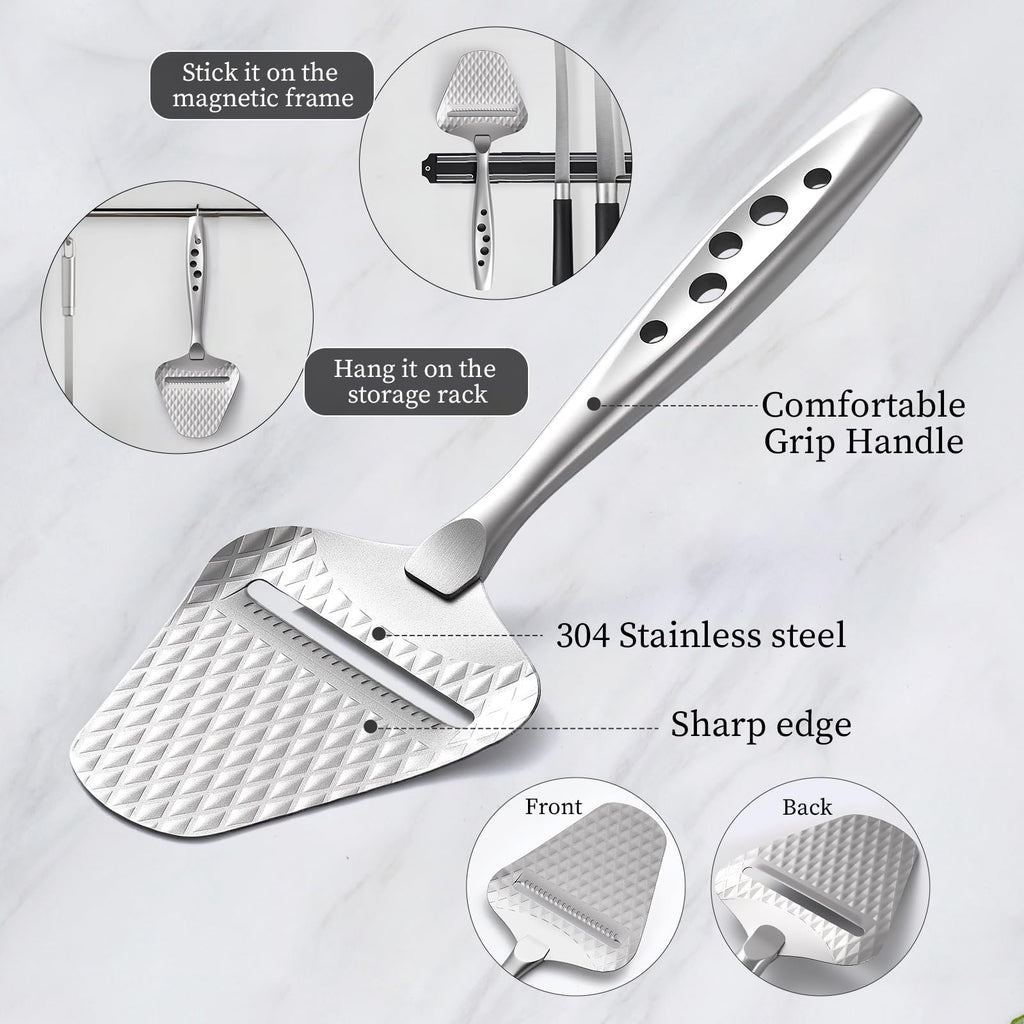 Premium Cheese Slicer – Effortless Slicing for All Cheese Types – Multi-Functional Cheese Cutter - Stainless Steel Cheese Plane – Quilted Pattern Reduces Resistance, Non-Stick, Ergonomic Handheld Grip