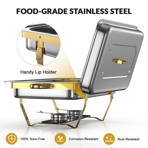 Anycoo 9.5QT Chafing Dishes for Buffet 2 Pack, Warming Trays for Buffet, Stainless Steel Buffet Servers and Warmers for Party Wedding Family Gathering- Golden
