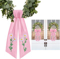 Regine Switzerland 2-Pack Daisy Floral Wreath Sash - Embroidered Spring Ribbon Decor for Front Door (Pink)