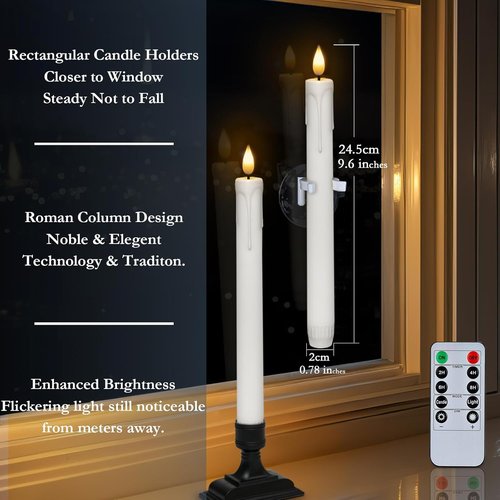 Homemory 6 Pcs Battery Operated Window Candles - Remote Timer Dimmer & Holders | White LED Xmas Decor