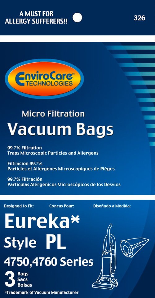 EnviroCare Replacement Micro Filtration Vacuum Cleaner Dust Bags compatible with Eureka Style PL Upright Vacuums 3 Pack