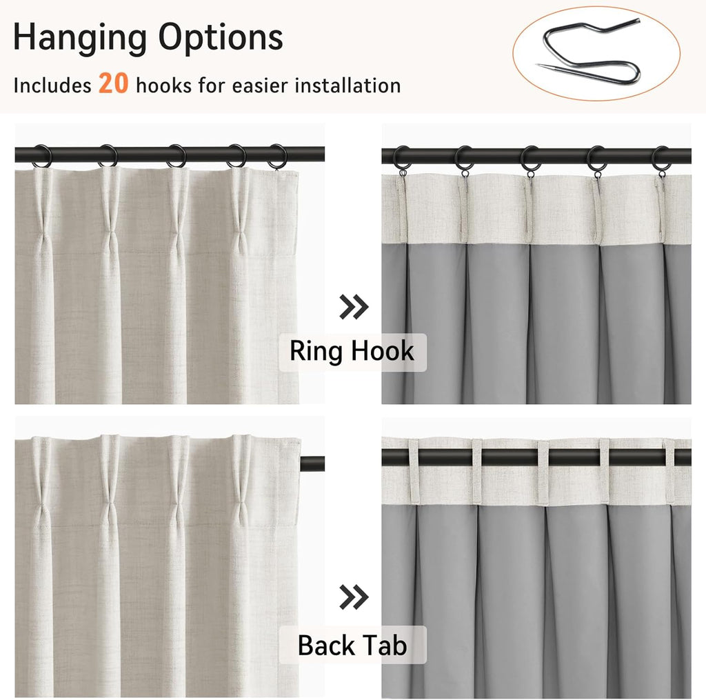 Skiennix 100% Blackout Curtains - Textured Faux Linen Drapes, 84" Long, 2 Panels Set, Beige