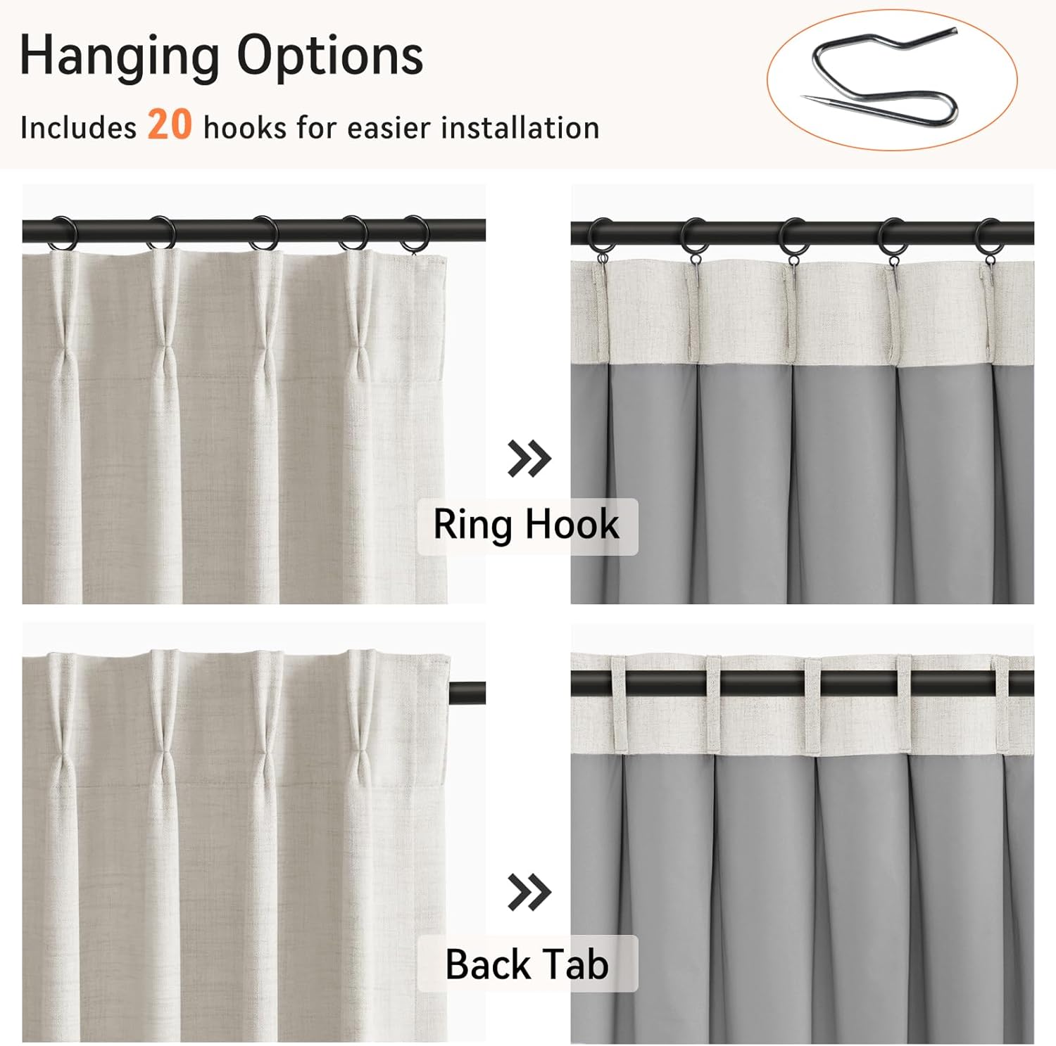 Skiennix 100% Blackout Curtains - Textured Faux Linen Drapes, 84" Long, 2 Panels Set, Beige