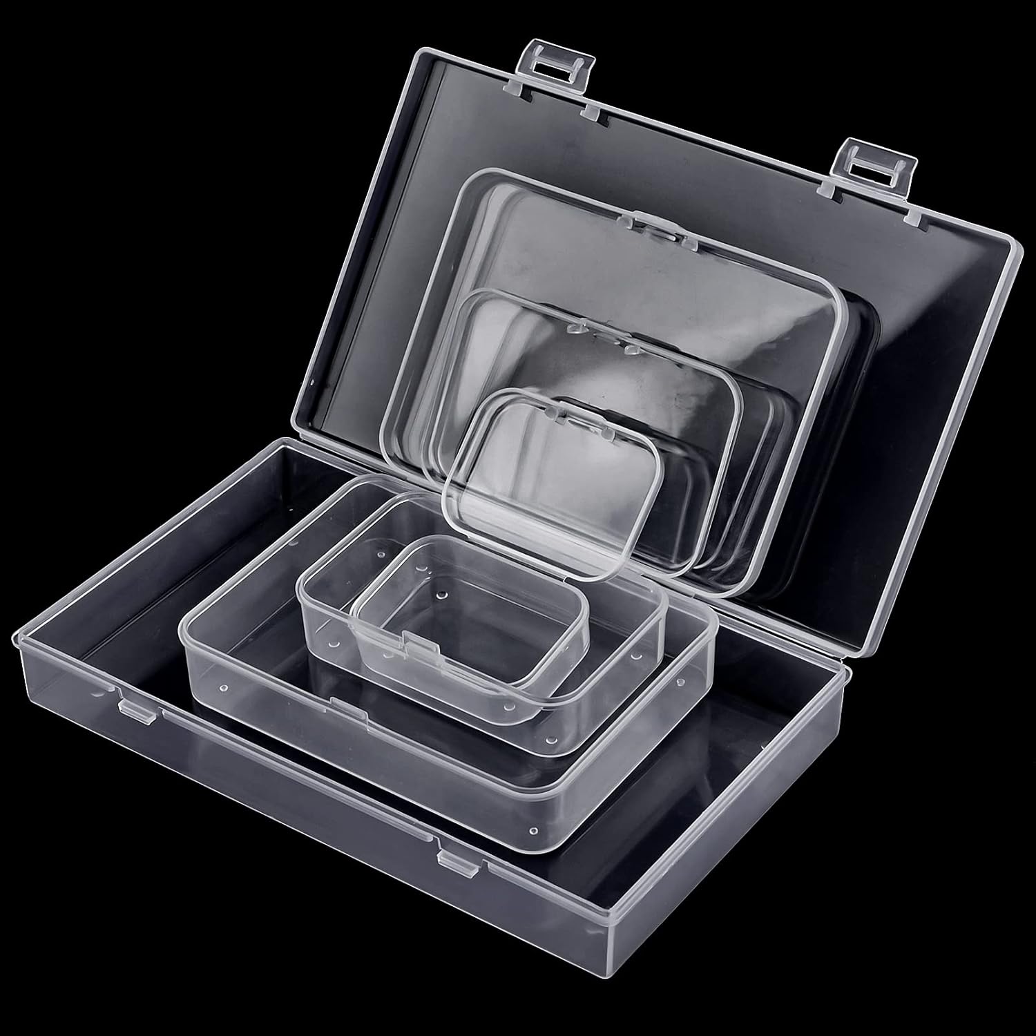 Regine Switzerland Mini Plastic Storage Containers - 24 Pack Clear Boxes with Hinged Lids & Labels for Crafts