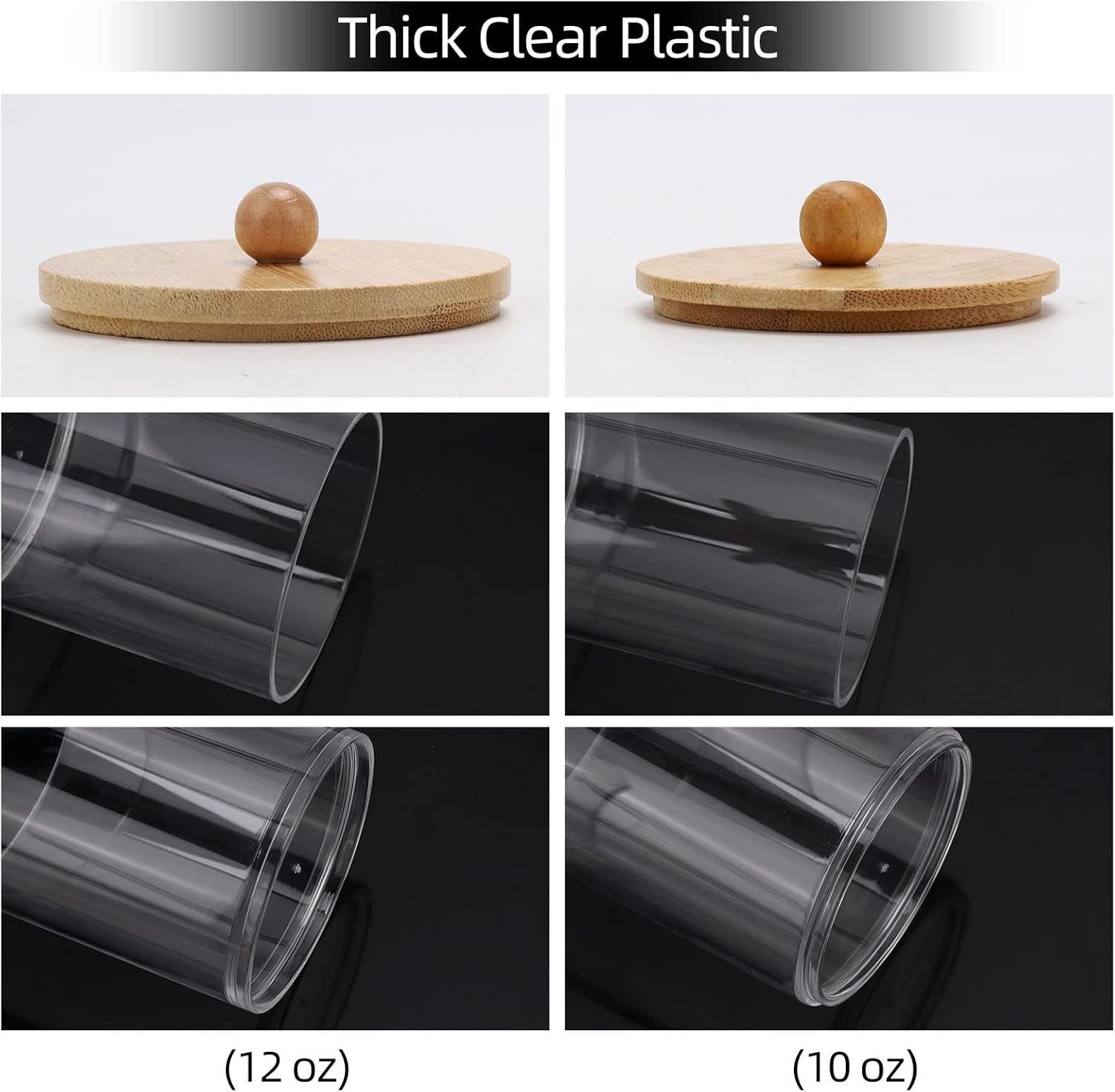 Tbestmax Cotton Swab Holder Dispenser - 4 Pack Clear Plastic Apothecary Jars with Bamboo Lids (12oz, 10oz)