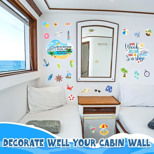 27pcs Cruise Door Magnets Decorations, Summer Funny Ship Door Magnets Sea Navigation Magnetic Stickers Anchor Ship Cabin Decorations for Carnival Cruise Refrigerator Car Door