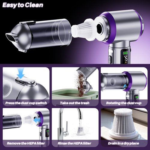 Olubfdh Car Vacuum Portable Cordless, 22000PA High Power Handheld Vacuum Cordless with Brushless Motor & LED Light, Small Vacuum for Car, Home, Pet, Office