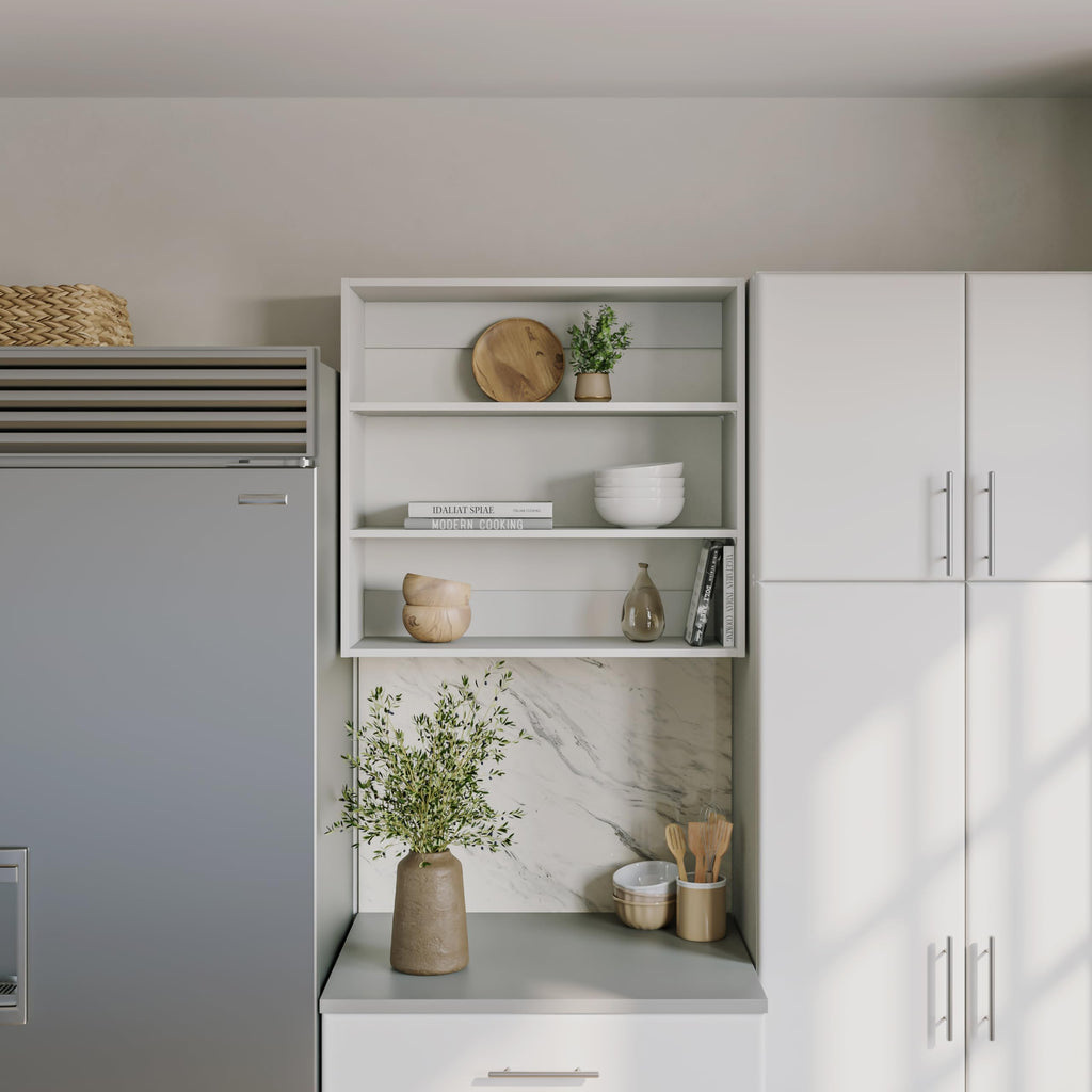 Prepac Elite 32” Wide Upper Cabinet, White Pantry Kitchen Storage Cabinet with 2 Adjustable Shelves for Garage, Laundry, 12" D x 32" W x 30" H