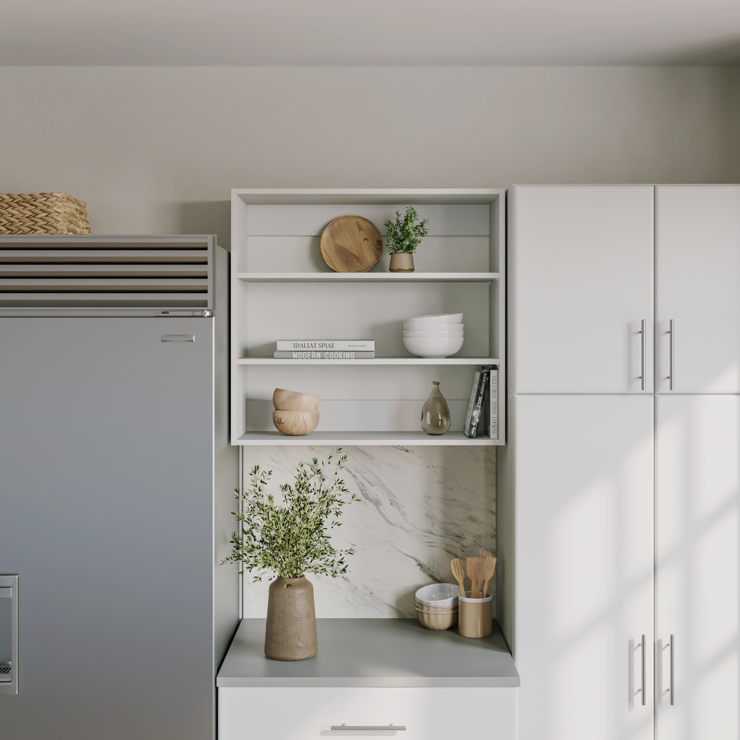 Prepac Elite 32” Wide Upper Cabinet, White Pantry Kitchen Storage Cabinet with 2 Adjustable Shelves for Garage, Laundry, 12" D x 32" W x 30" H
