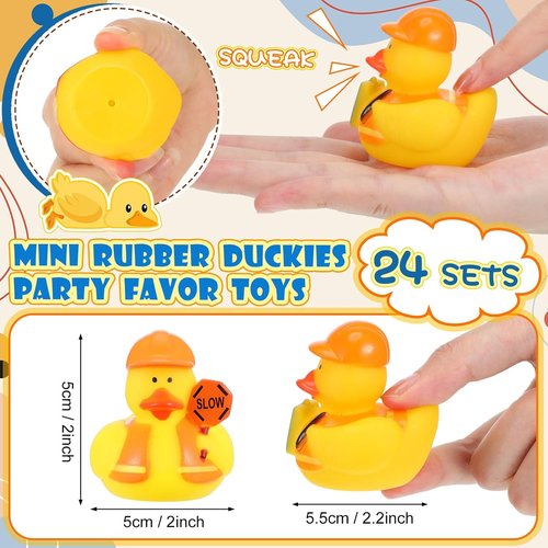 Jexine Rubber Ducks - 24 Assorted Fun Styles for Birthday Parties & Bathtub Play | Construction Theme