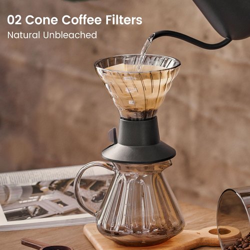 200 Count Cone Coffee Filters #2, Clinuse Unbleached Size 02 Coffee Filter 2-6 Cup, Disposable Natural Paper Filters, 02 Cone Filters for Pour Over and Drip Coffee Maker