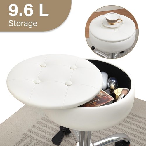 Gitrah Vanity Chair with Wheels Adjustable Vanity Stool with Storage Swivel Vanity Stool for Vanity Rolling Makeup Chair White