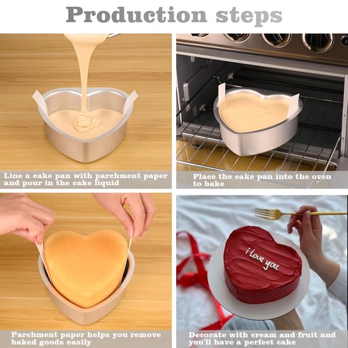 HUAKENER 6 Inch Heart Cake Pan, Set of 2 Heart Shaped Cake Pans with 60 Pieces Parchment Paper, Non-stick Cake Baking Pans for Kitchen Birthday Wedding