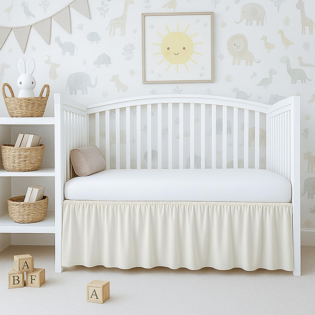 Cottington Lane Ivory Crib Skirt Dust Ruffle, Soft & Durable Nursery Crib Toddler Bedding Skirt for Baby Girls or Boys, Fits Standard Cribs 28" x 52" with 14" Drop, Classic Ruffled Design