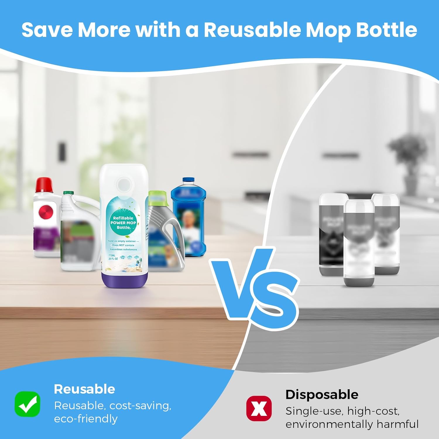 Power Mop™ Refillable Bottle - Leak-Proof HDPE Solution Container for Swiffer® PowerMop™ | 775ML / 26 FL OZ