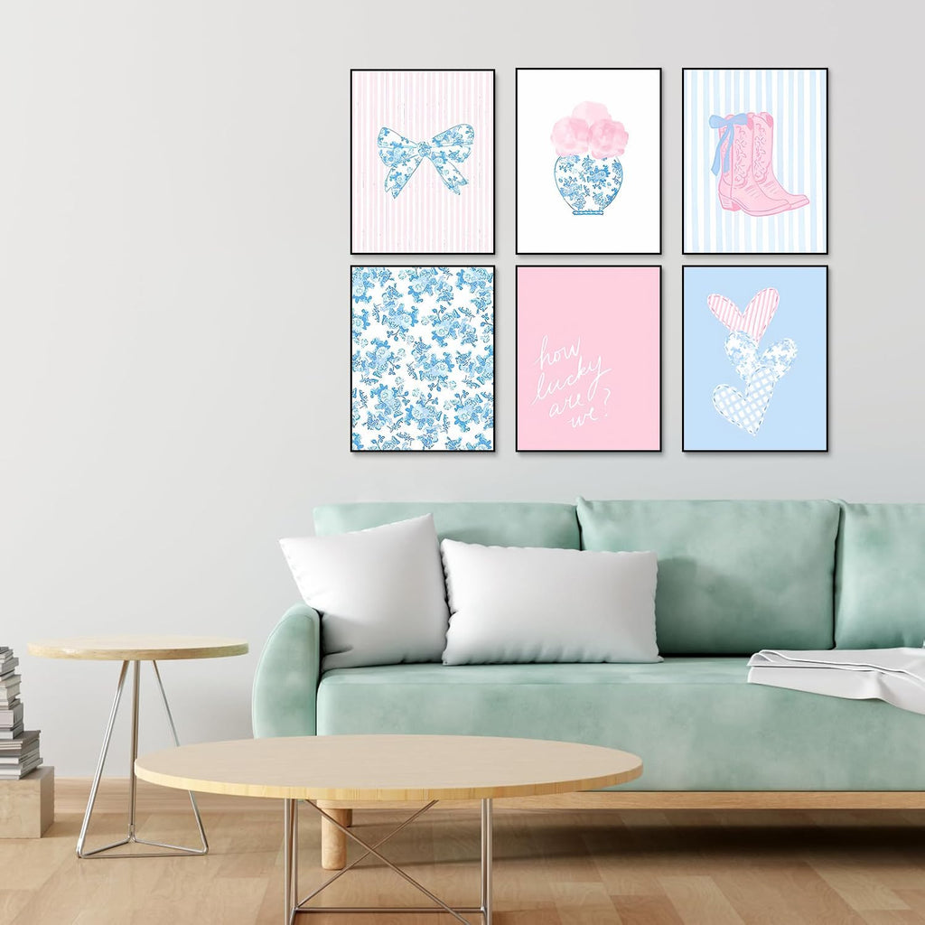 Skiennix Floral Bow Wall Art - Trendy Chinoiserie Watercolor Heart Canvas Prints | Unframed 8x10in