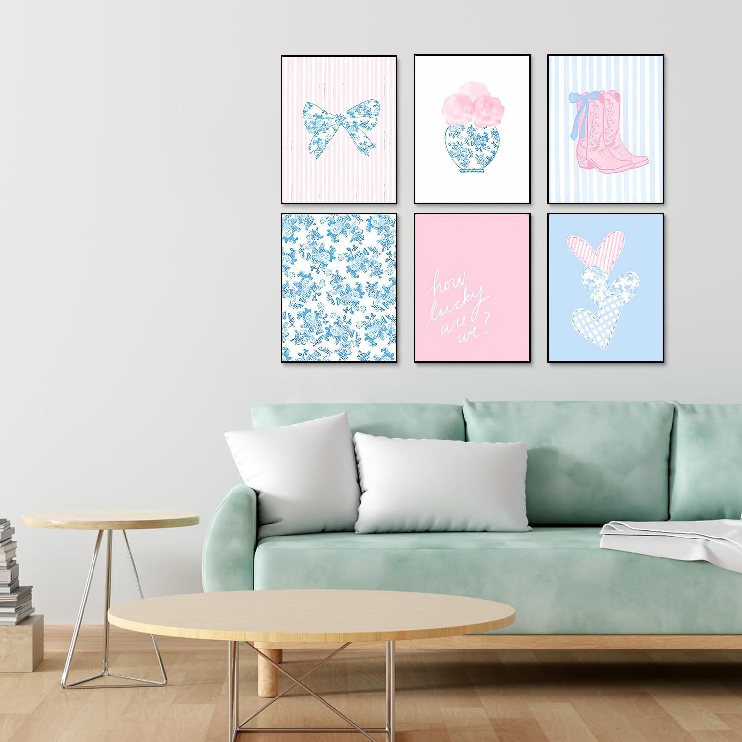 Skiennix Floral Bow Wall Art - Trendy Chinoiserie Watercolor Heart Canvas Prints | Unframed 8x10in