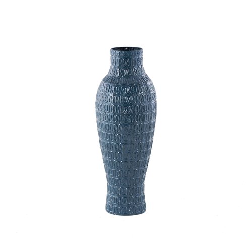 Deco 79 Metal Decorative Vase Dimensional Textured Centerpiece Vase with Wavy Pattern, Flower Vase for Home Decoration 9" x 9" x 24", Dark Blue