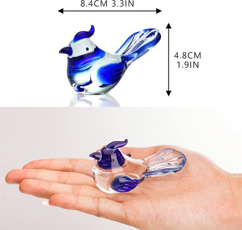 HDCRYSTALGIFTS Mini Blue Jay Glass Bird Figurine - 3.5 Inch Collectible Crystal Decor