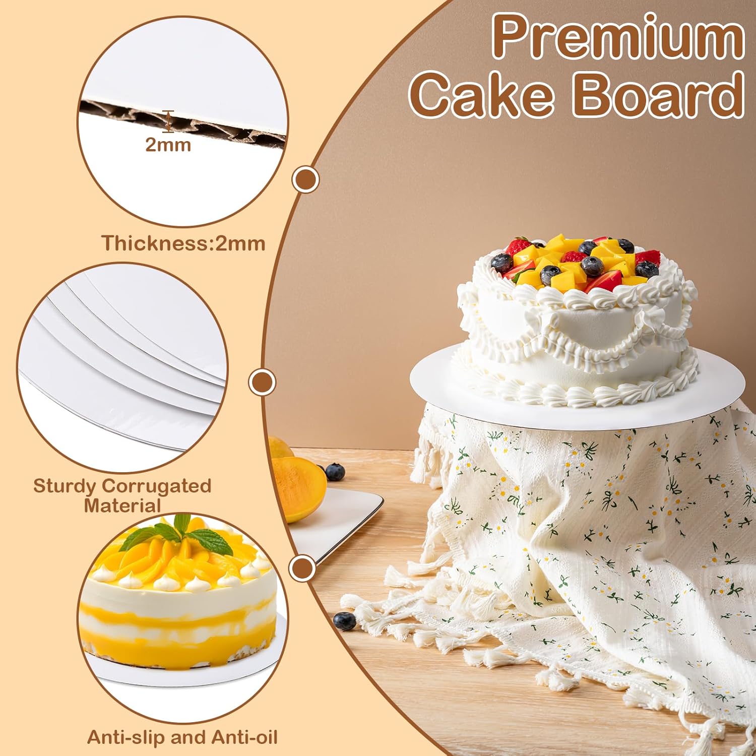 Regine Switzerland 10-Inch Round Cake Boards - 6 Pcs Waterproof & Oil-Proof Food-Grade Cardboard for Weddings & Desserts