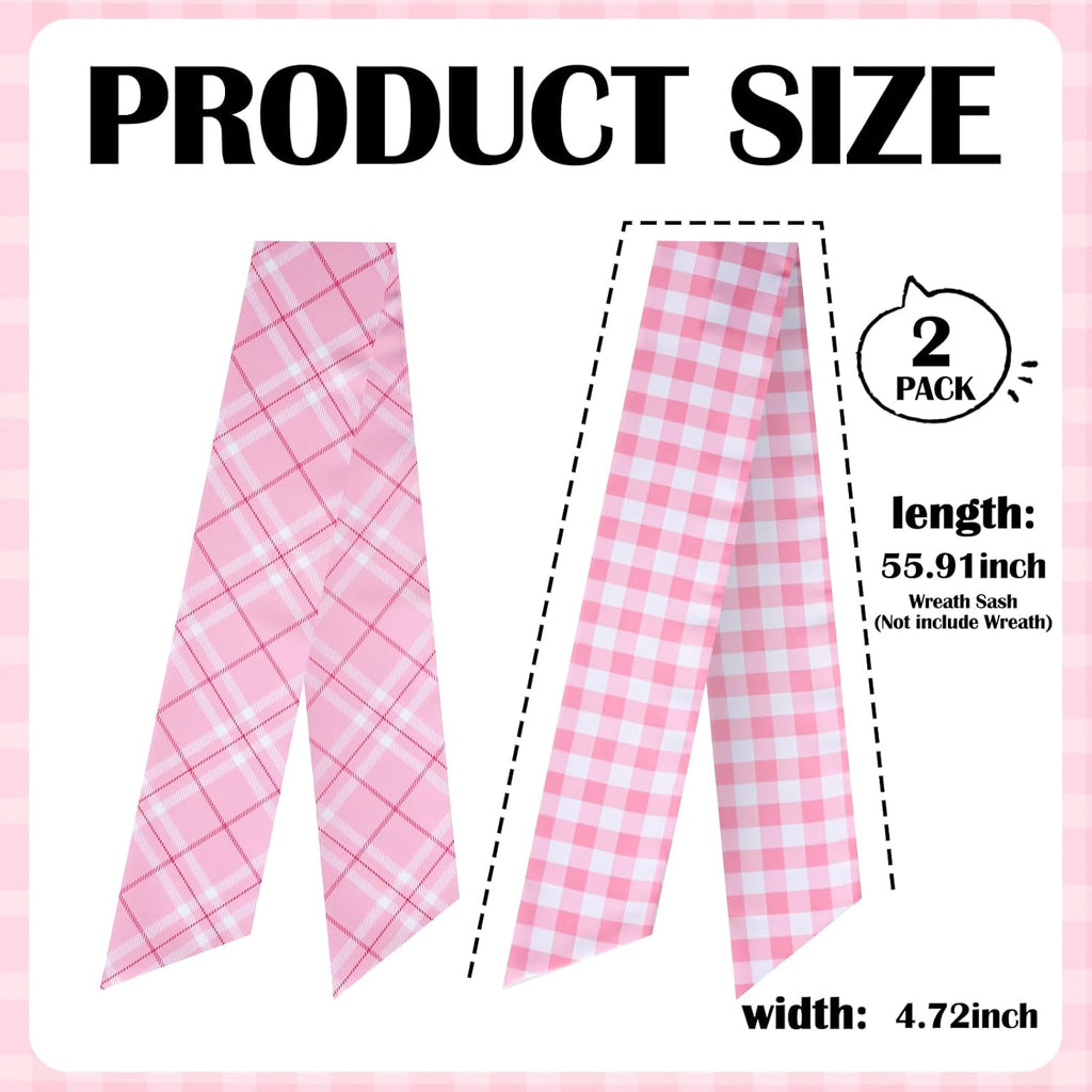 Pink Plaid Wreath Sash - 2 Pcs 60-Inch Buffalo Plaid Sashes for Valentine's Day & Wedding Decor