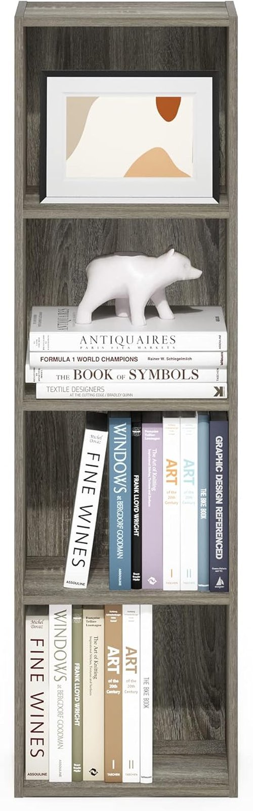 Furinno PASIR 4-Tier Modern Bookshelf - Open Shelves Bookcase in French Oak | Easy Assembly for Living Room & Home Office