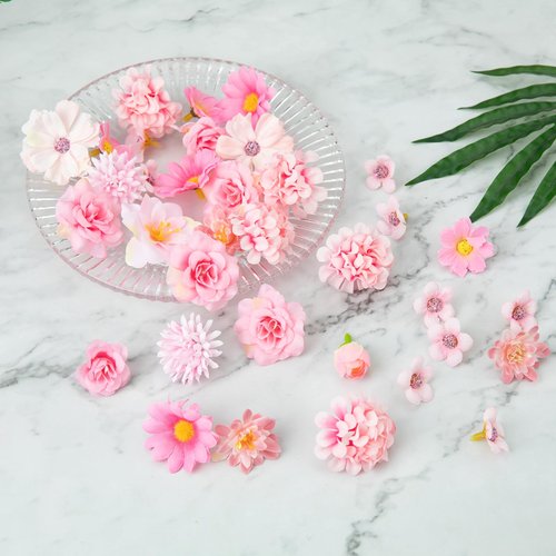 CIPOWM 100Pcs Mini Faux Flower Heads Pink Artificial Flower Heads Small Silk Flower Fake Peony Daisy Flowers for Craft Garland Wedding Party Supply Home Decoration