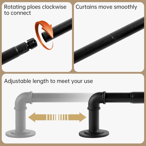 Industrial Curtain Rods - Blackout Wrap Around Design | Adjustable 28 to 48 Inches, 7/8 Inch Diameter