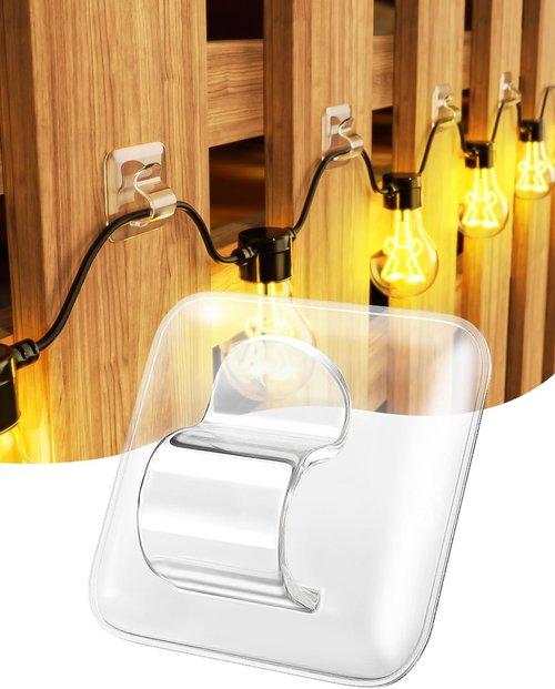 LZC Outdoor String Light Hooks - 25 Pack Heavy-Duty Waterproof Adhesive Clips for Easy Hanging