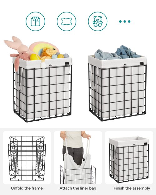 SONGMICS Laundry Hamper, 23.8 Gal. (90L) Laundry Basket, Collapsible Clothes Hamper, Black and White ULCB190W01