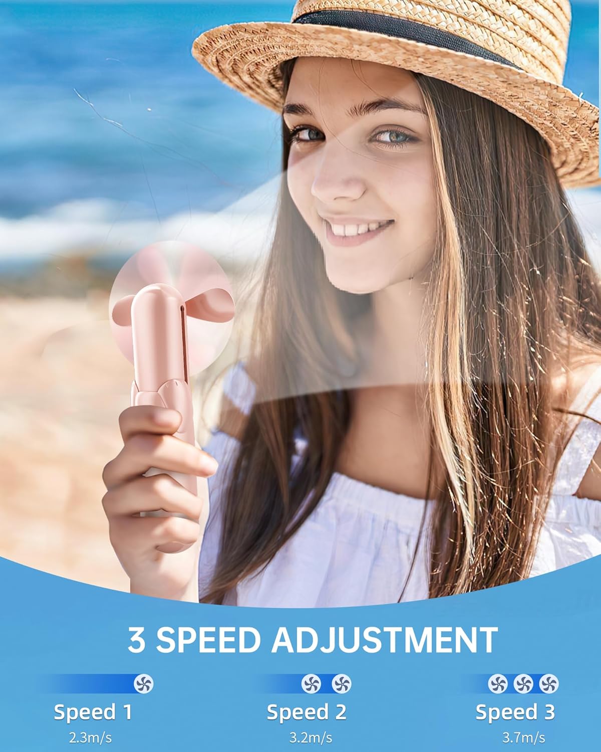 Skiennix Mini Handheld Fan - Portable USB Rechargeable Fan with 2000 mAh Battery | 3 Adjustable Speeds, Ideal for Travel
