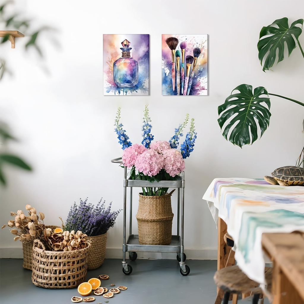 Skiennix Framed Wall Art Set | Colorful Fashion Makeup & Perfume Prints | 12x16 Inch Aesthetic Decor