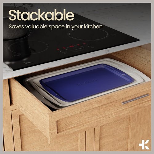 Royal Blue 10-Piece Bakeware Sets, Nonstick Carbon Steel Baking Sheet & Pans, Stackable Space-Saving Bakeware, Dishwasher Safe, Stain-resistant, PFOAPFOSPTFE Free, Oven Safe Up To 450°F (230°C)